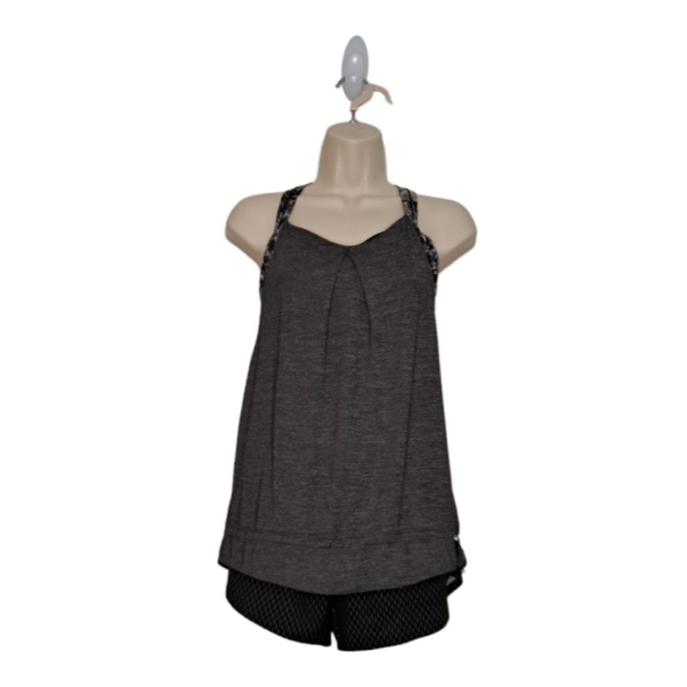 LuluLemon Women's Top Rest Less #W1G47S Tank Size 8 Heathered Black + Flowabunga